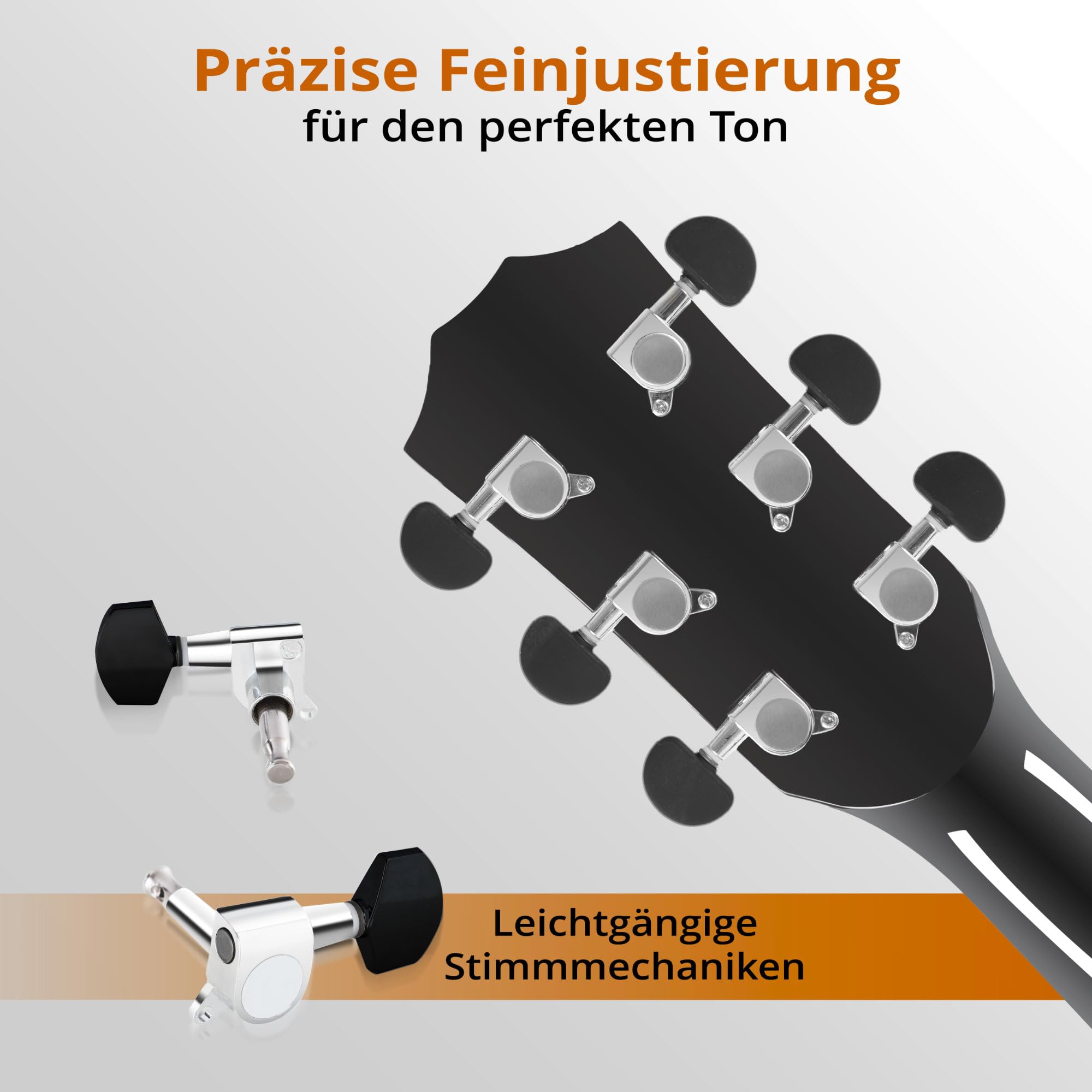 Classic Cantabile WS-20 BKEQ Dreadnought Westerngitarre - Akustikgitarre mit Stahlsaiten - Gitarre mit Tonabnehmer und 3-Band Equalizer - Geschlossene und Gummierte Chrom-Mechaniken - Schwarz