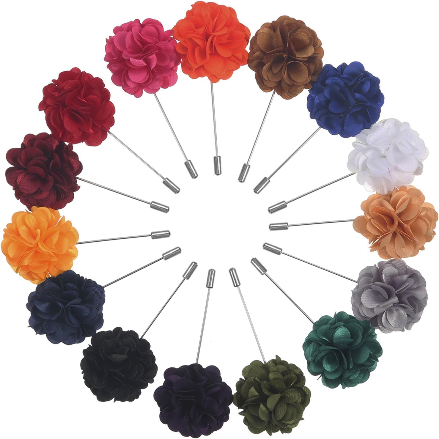 15 Pieces Men's Lapel Pin Handmade Satin Flower Boutonniere Pin with Gift Box for Suit Wedding Groom (Multicolor A)