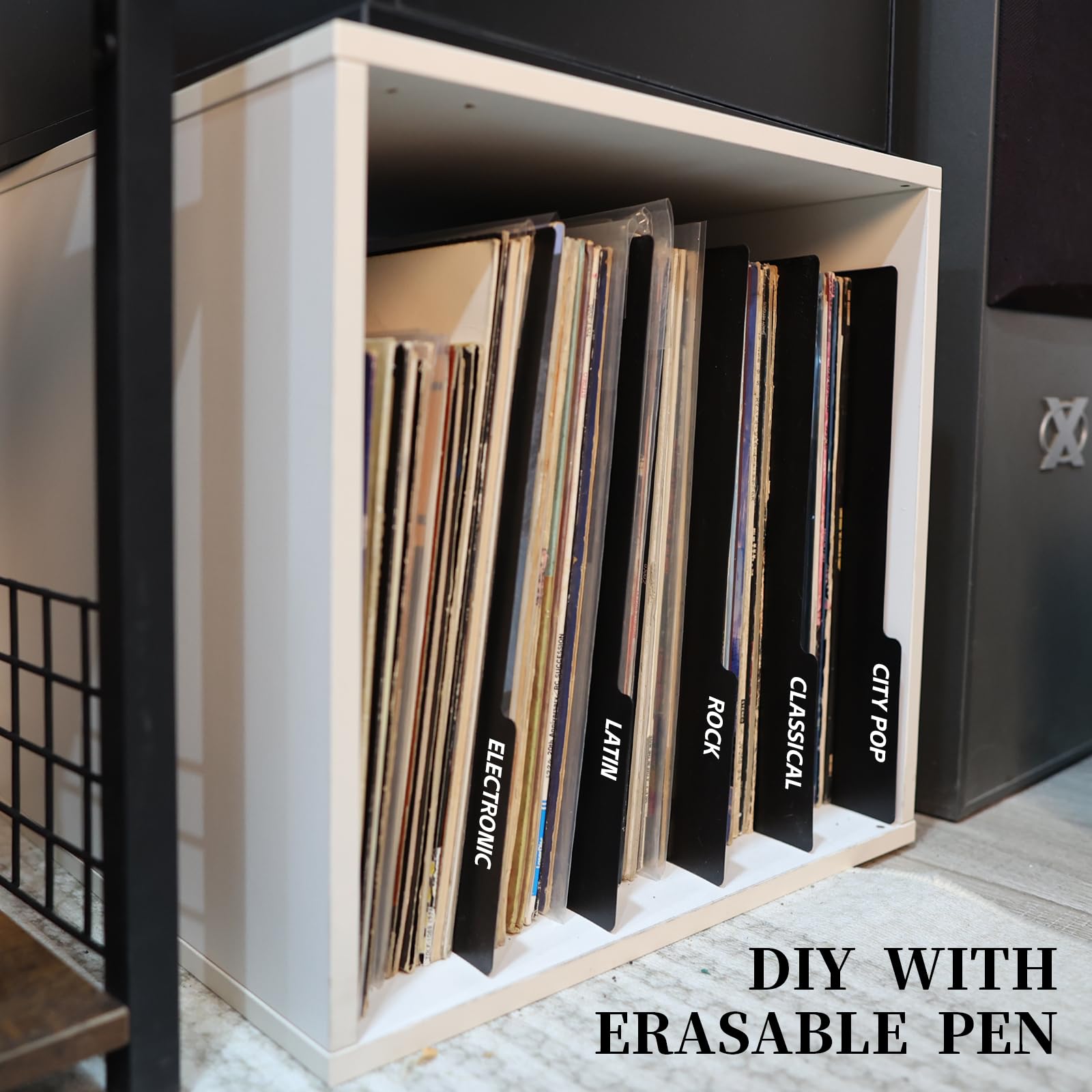 MayRecords 30 divisores de discos de vinilo de 12.9 pulgadas, organizador de discos de plástico de doble cara negro para caja de álbum y organización de discos de vinilo DVD, separadores de tarjetas