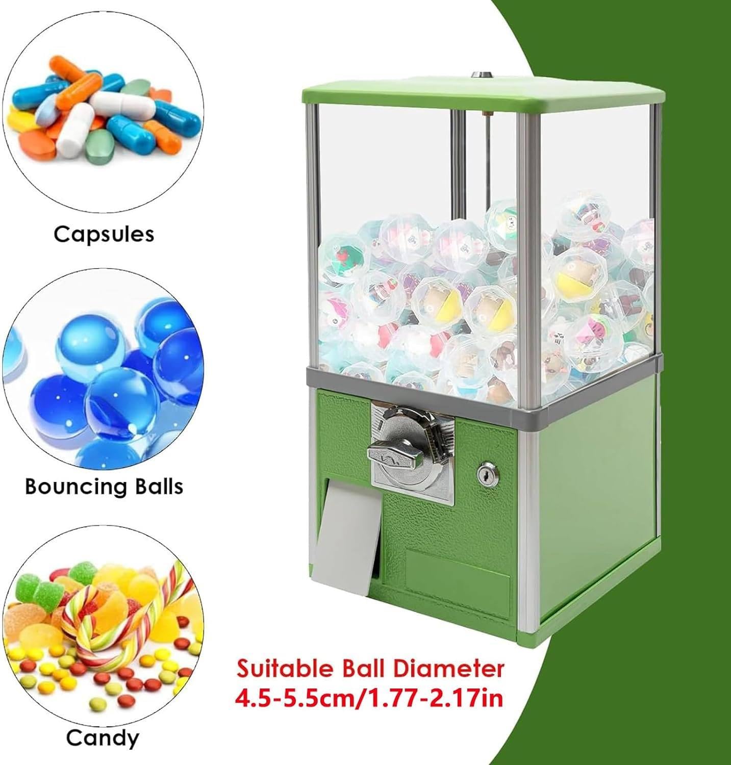 JJENXYYDS Commercial Vending Machine,Toy Vending Machine Dispenser,Vintage Candy Gumball Machine for 1.77-1.97in Gadgets for Game Stores and Retail Stores Vintage Style,Green