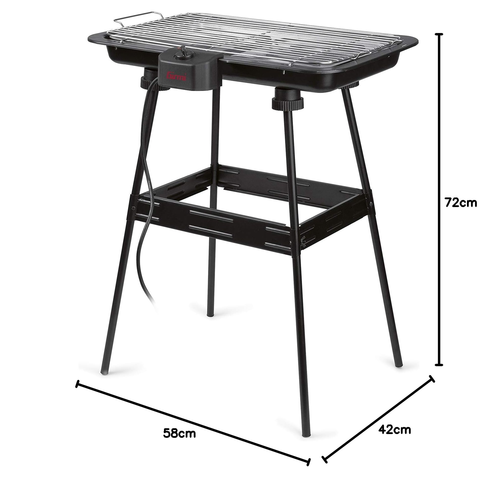 Girmi BQ2100 Barbecue con Stand, 2200 W, Grande Piano di Cottura 51 x 30 cm, Resistenza Inox, 51 x 30 cm, Nero