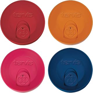 Tervis Travel Lid Made in USA Double Walled Insulated Tumbler Travel Cup Keeps Drinks Cold & Hot, Fits 16oz Tumblers - 4pk, Assorted Red Orange Fuchsia Navy