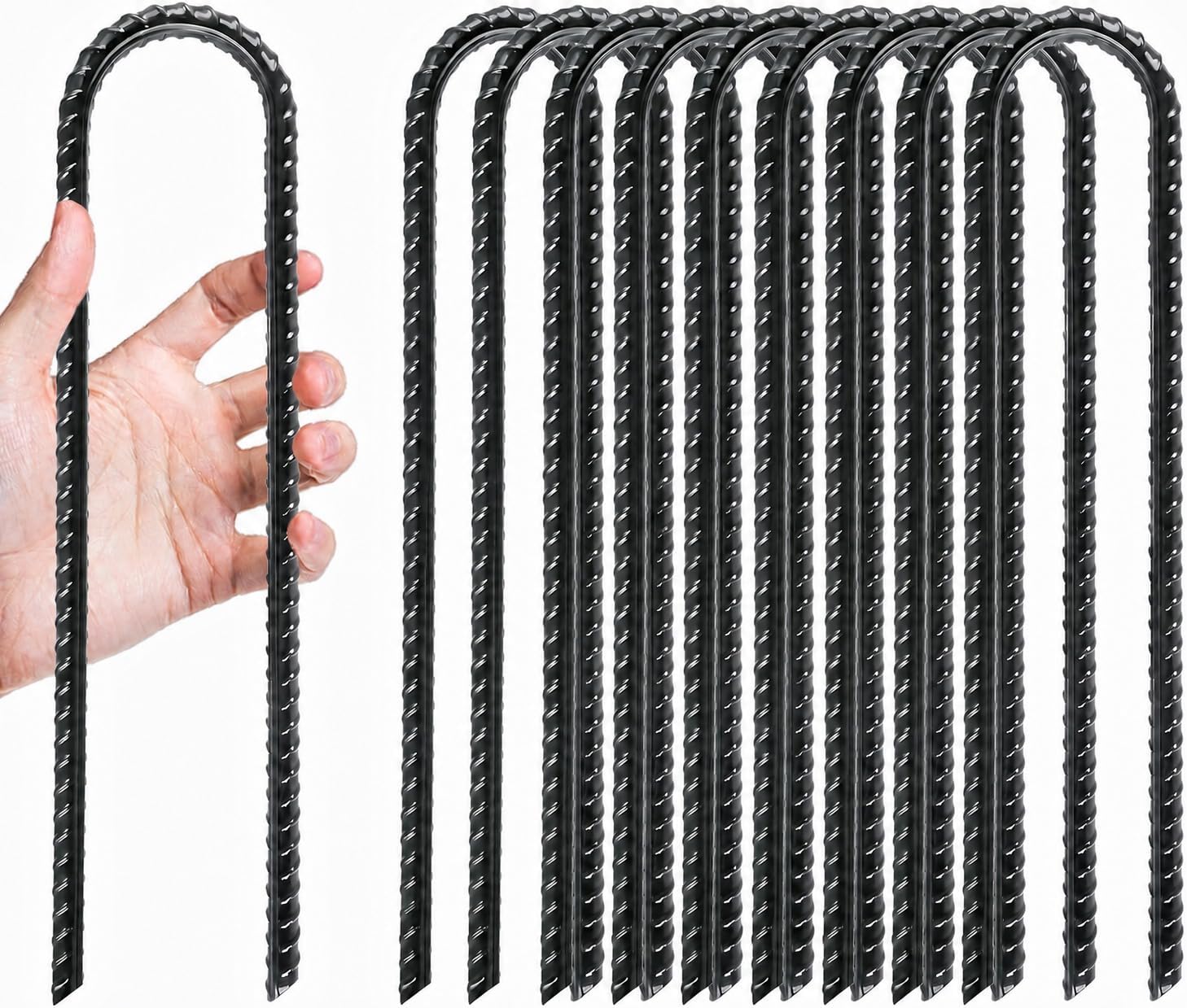 10 Pcs 8‑Inch Galvanized Steel U-Hook Rebar Ground Stakes