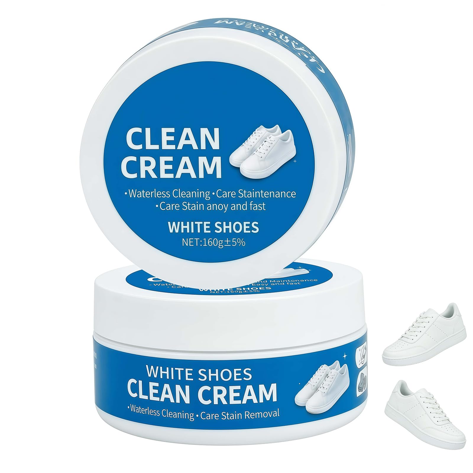 2PCS White Shoe Cleaner Cream with Sponge, Instant Shoe Cleaning Paste, No-Wash Sneaker Cleaner, Stain Remover for Leather Shoes, White Soles, Sports Shoes and Casual Footwear