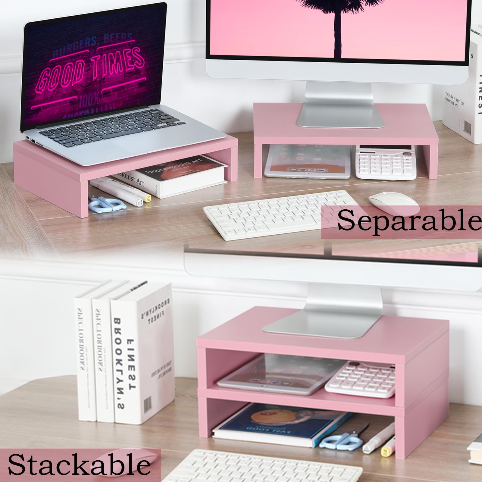 Pink Gaming Monitor Blush Pink Monitor Stand With Storage - 2-Tier ...