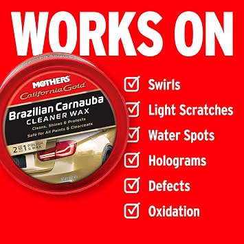 Mothers California Gold Brazilian Carnauba Cleaner Wax, 12 oz. Paste, 05500 | Cleans & Waxes in One Step, Removes Oxidation & Swirls, Premium Carnauba Shine & Protection for All Paint Finishes