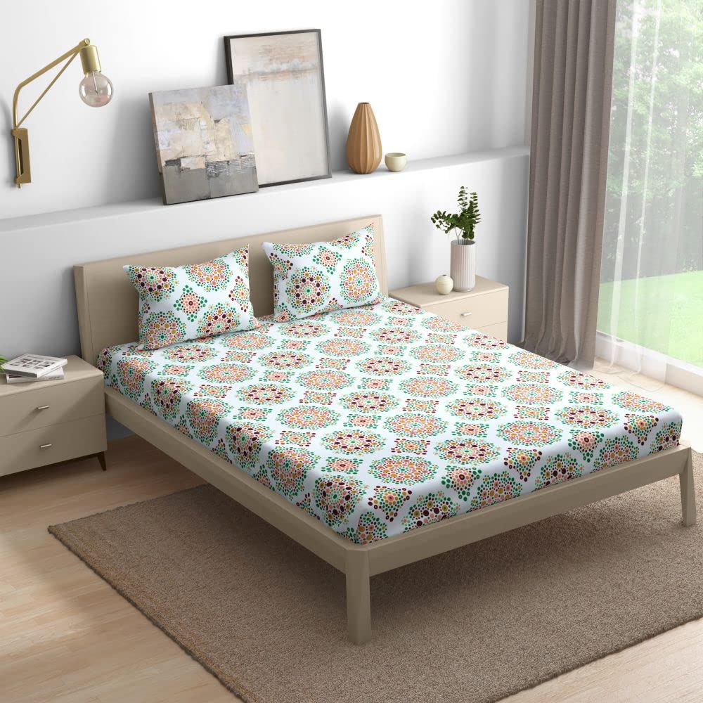 Wakefit Cotton Fitted Bedsheet | 200 TC Elastic Fitted Sheet, King Bed Bedsheet with 2 Pillow Covers | Drops - 75x72 inches