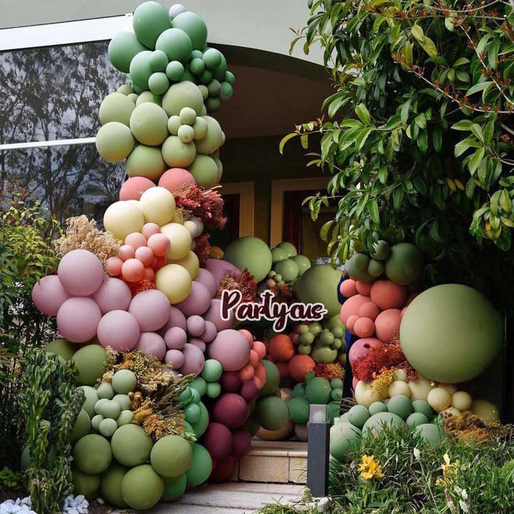 Dusty Pink Green Yellow Balloon Garland - Double Stuffed Sage Green Olive Matte Pastel Plum Balloon Arch Kit for Baby Shower Birthday Floral Summer Party Decoration