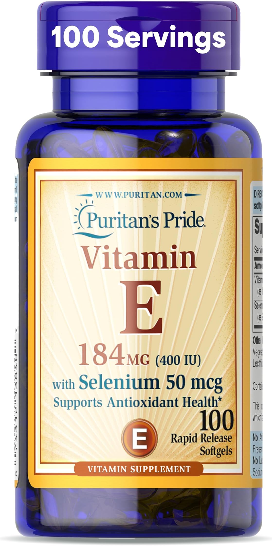 Vitamin E-400 IU with Selenium 50 mcg 100 softgels