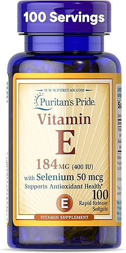 Puritans Pride for Support of Immune System - Vitamina E 400 IU con selenio 50 mcg para la salud inmunológica 100 cápsulas blandas