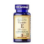 Puritan\'s Pride Vitamin E 184mg (400 IU) with Selenium 50mcg, Vitamin Supplement For Immune System and Antioxidant Health Support, 3 Month Supply, 100 Rapid Release Softgels