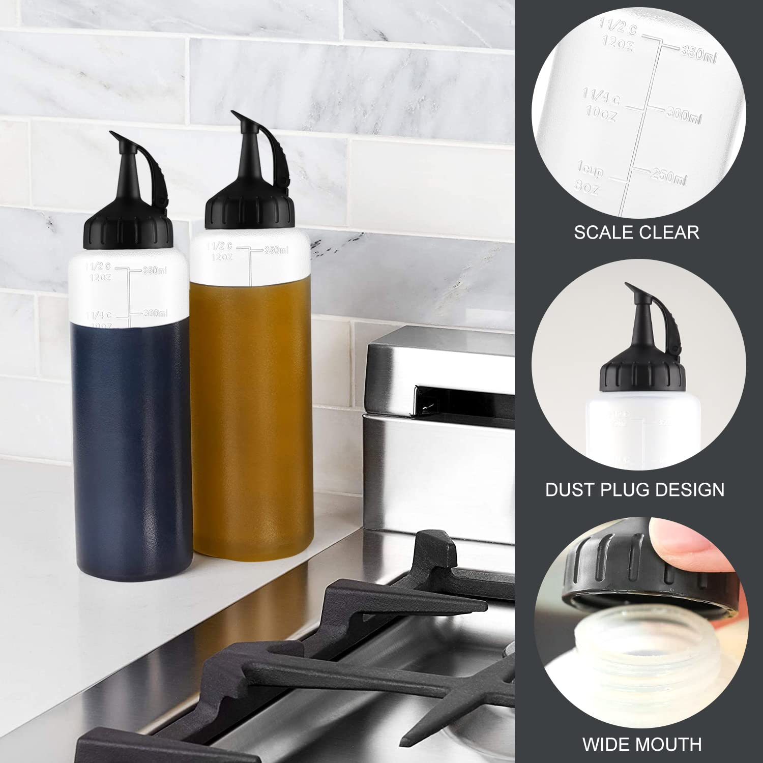 3 Bottiglie Squeeze 350ml Con Tappi - Dispenser Per Salse, Ketchup, Mayo - Foto 4