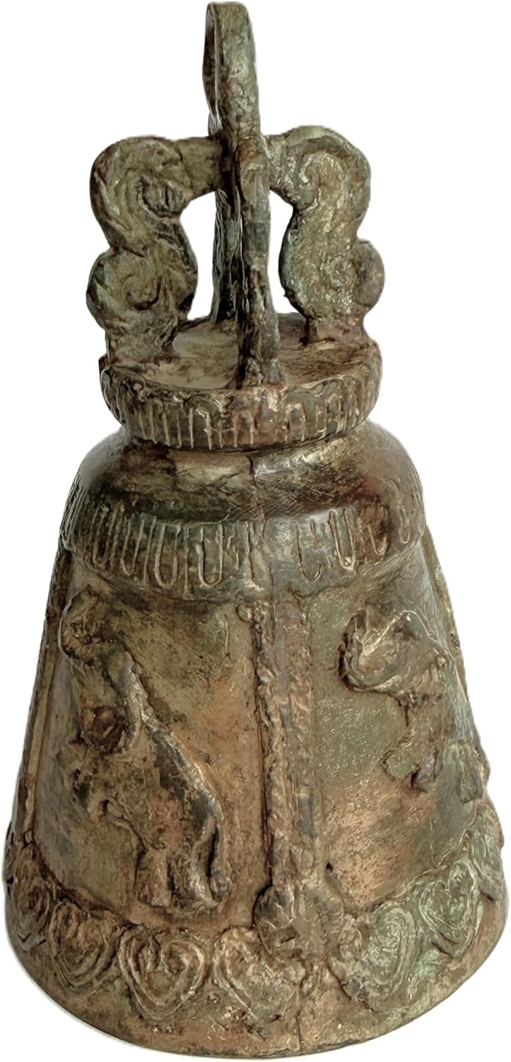 Handmade Thai Temple Bell - Brass Lucky Elephant Bell - Hanging Buddhist Bell from Thailand - Authentic Cast Bronze 5 Inches