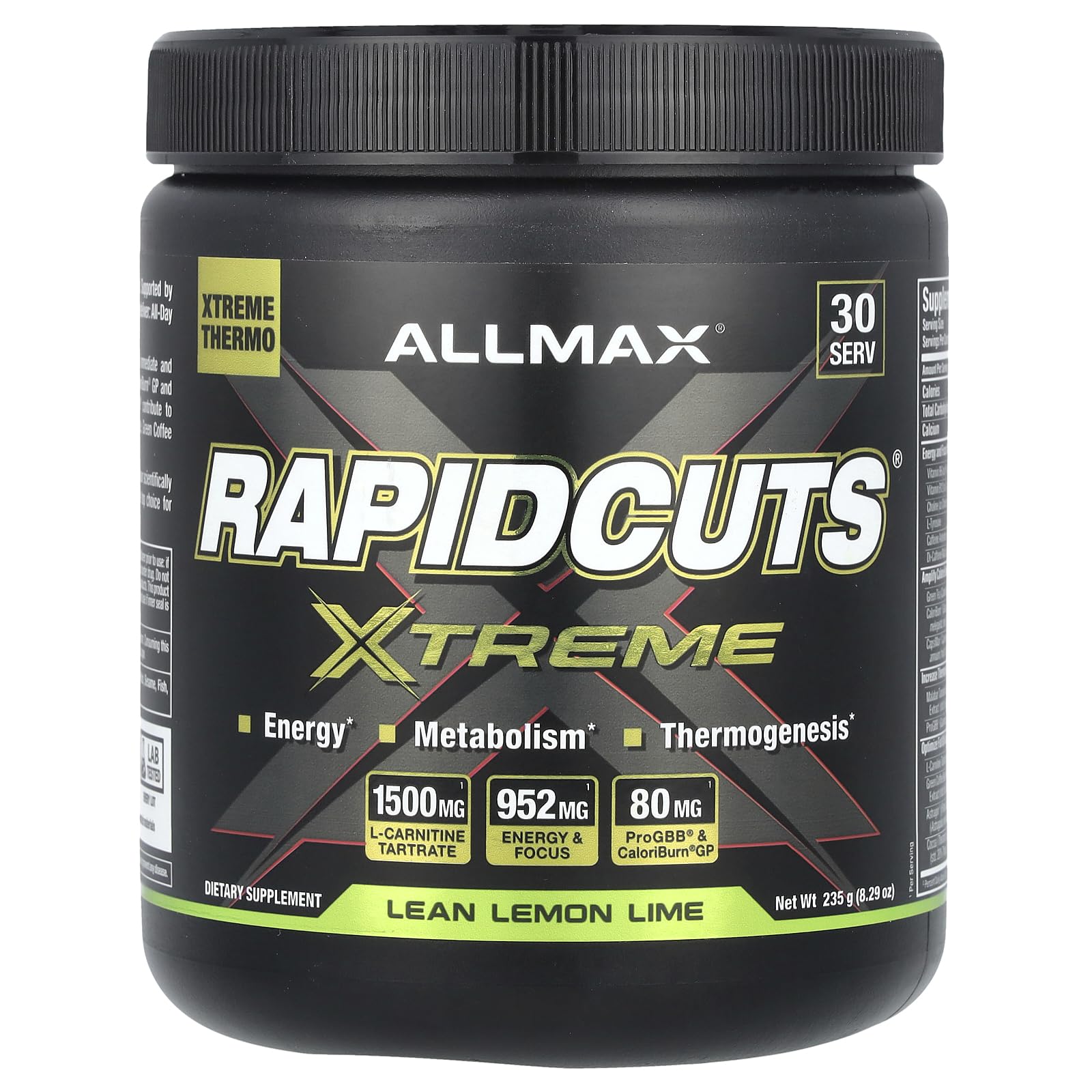 ALLMAX Rapidcuts Xtreme Fat Burner Powder, Lean Lemon Lime, 235 g