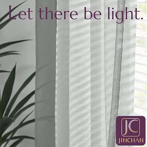 Miniatura 4 de jinchan Cortinas traslúcidas de mezcla de lino para sala de estar de 96 pulgadas de largo, cortinas de lino de gasa gris para dormitorio, cortinas