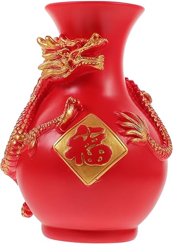 PRETYZOOM Jarrón de dragón chino, jarrón decorativo oriental escultórico Fengshui, florero de flores de arte asiático, florero floral, adorno de