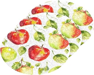Scrub Sponge Patterned Apple Leaves Kitchen Washing Dishes Cleaning Sponges Watercolor Red Fruits Non Scratch Sponge for Dish Countertops Sinks Floors Showers Tile Sinks, 3 Pack