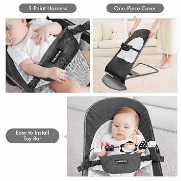 iGRATENS Fabric Seat for Bouncer - Cover for Baby Bjorn Bouncer Balance Soft & Bliss, Ventilated Mesh, Skin -Friendly, Machine Washable, Black