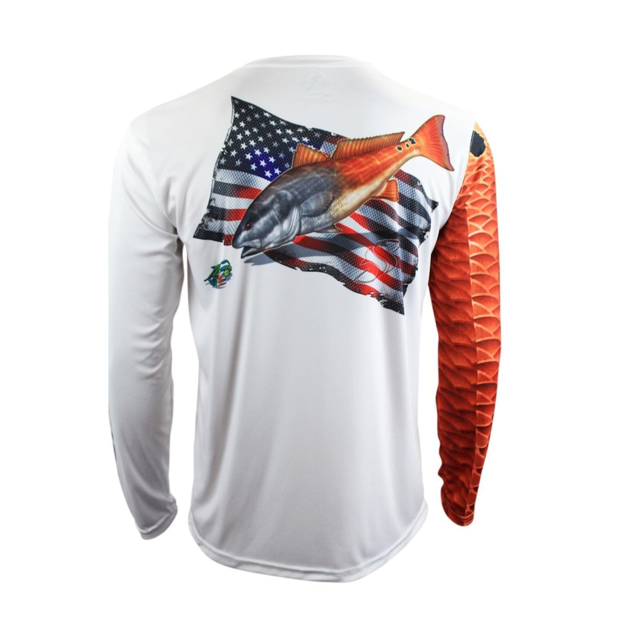 Salty Scales Redfish Long Sleeve Fishing Shirt for Men, Dri-Fit Performance (3XL) White