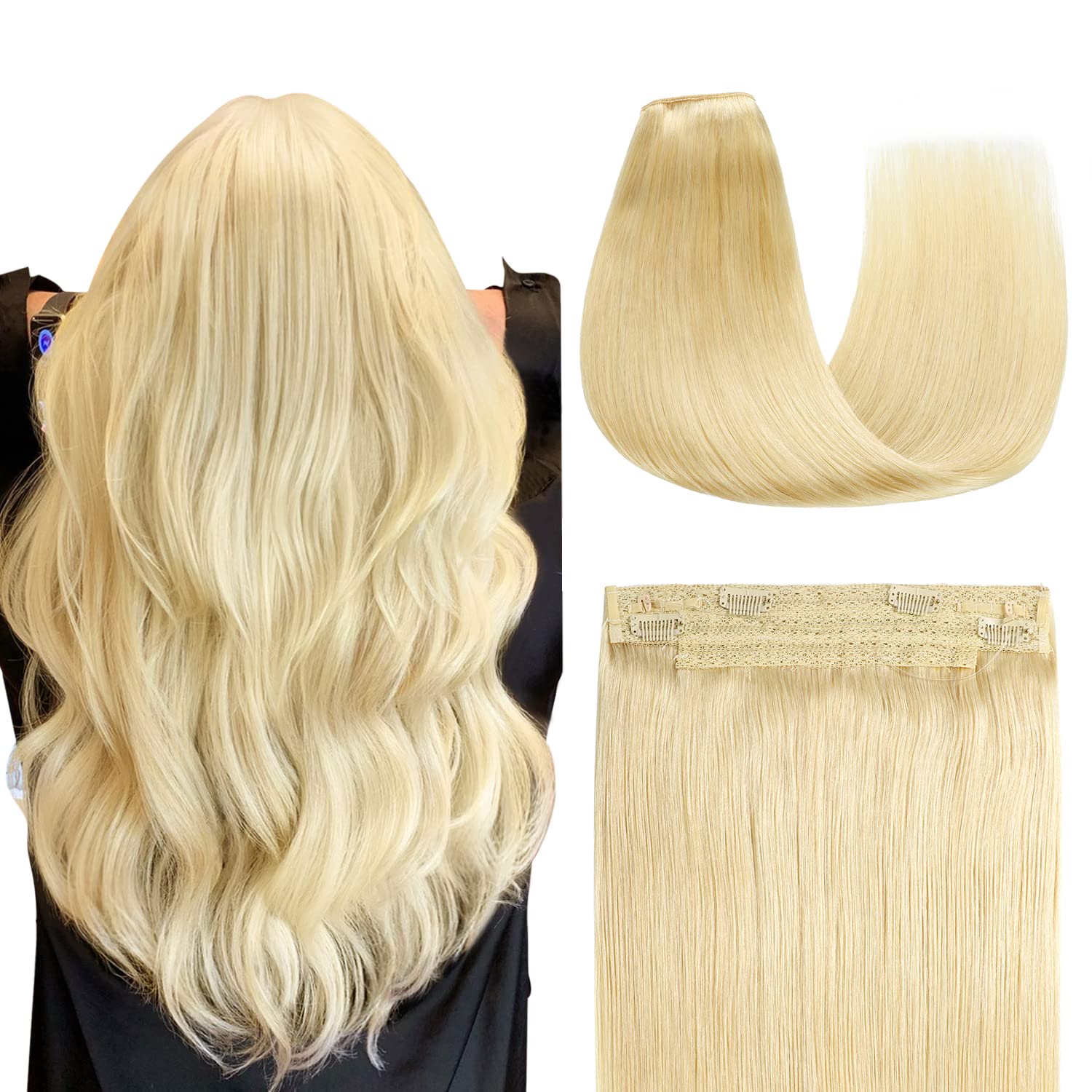 Human Hair Extensions Wire Hair Bleach Blonde,12 Inch #613 Hairpiece Remy Human Hair Extensions,70g Wire Hair Extensions by YILITE（12inch 70g Bleach Blonde）
