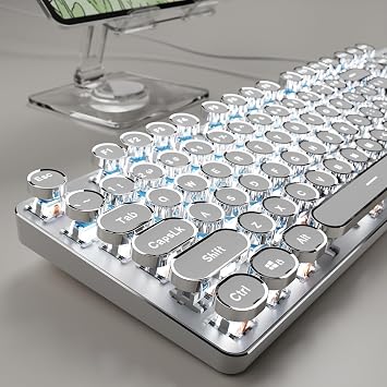Wired Typewriter Style Mechanical Gaming Keyboard with White Backlit-White
