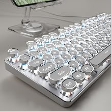 Wired Typewriter Style Mechanical Gaming Keyboard with White Backlit-White
