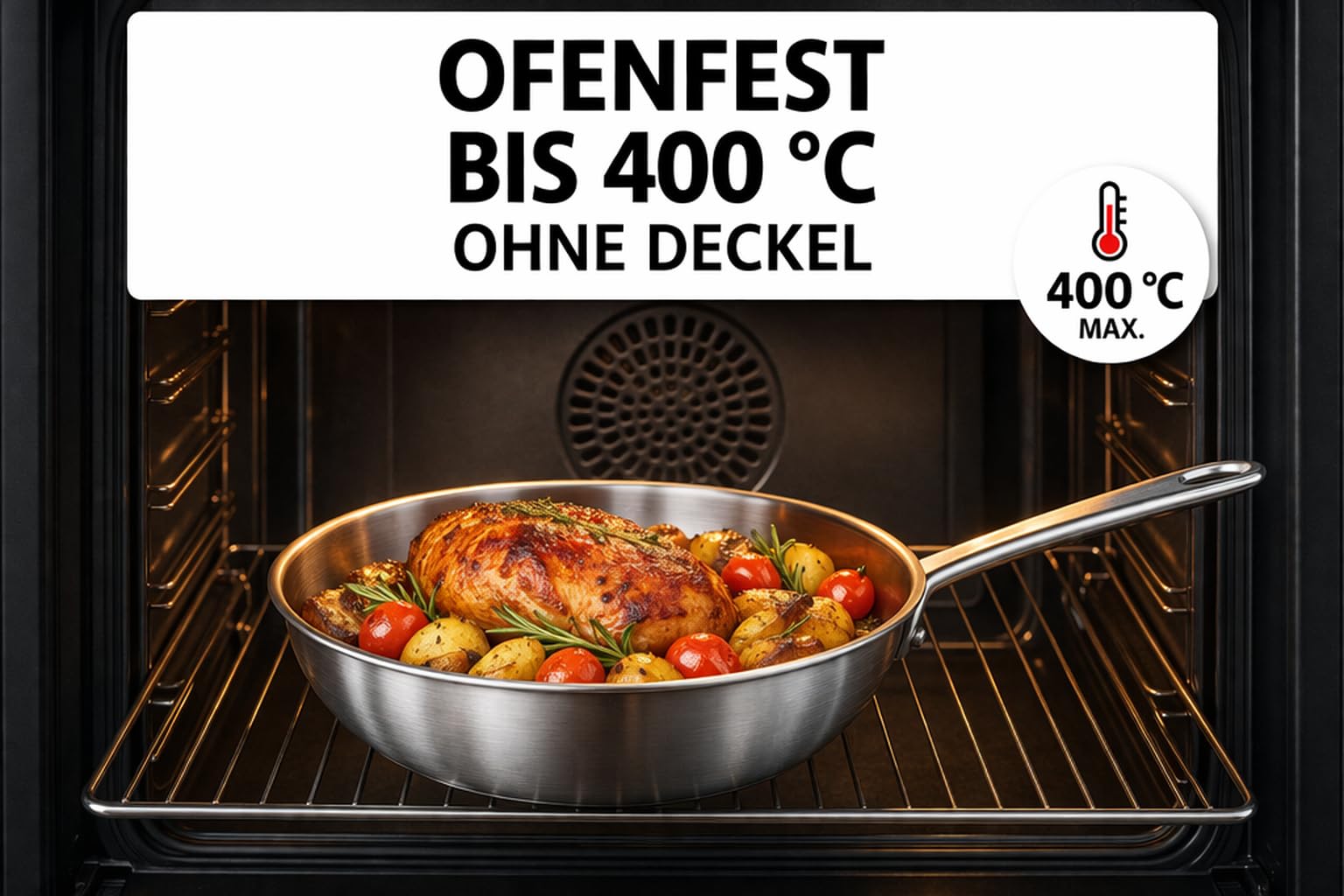 Edelstahl Wokpfanne 32 cm mit Glasdeckel – Ohne Beschichtung – für Induktion & Gas – für alle Herdarten – Wok Pfanne Groß