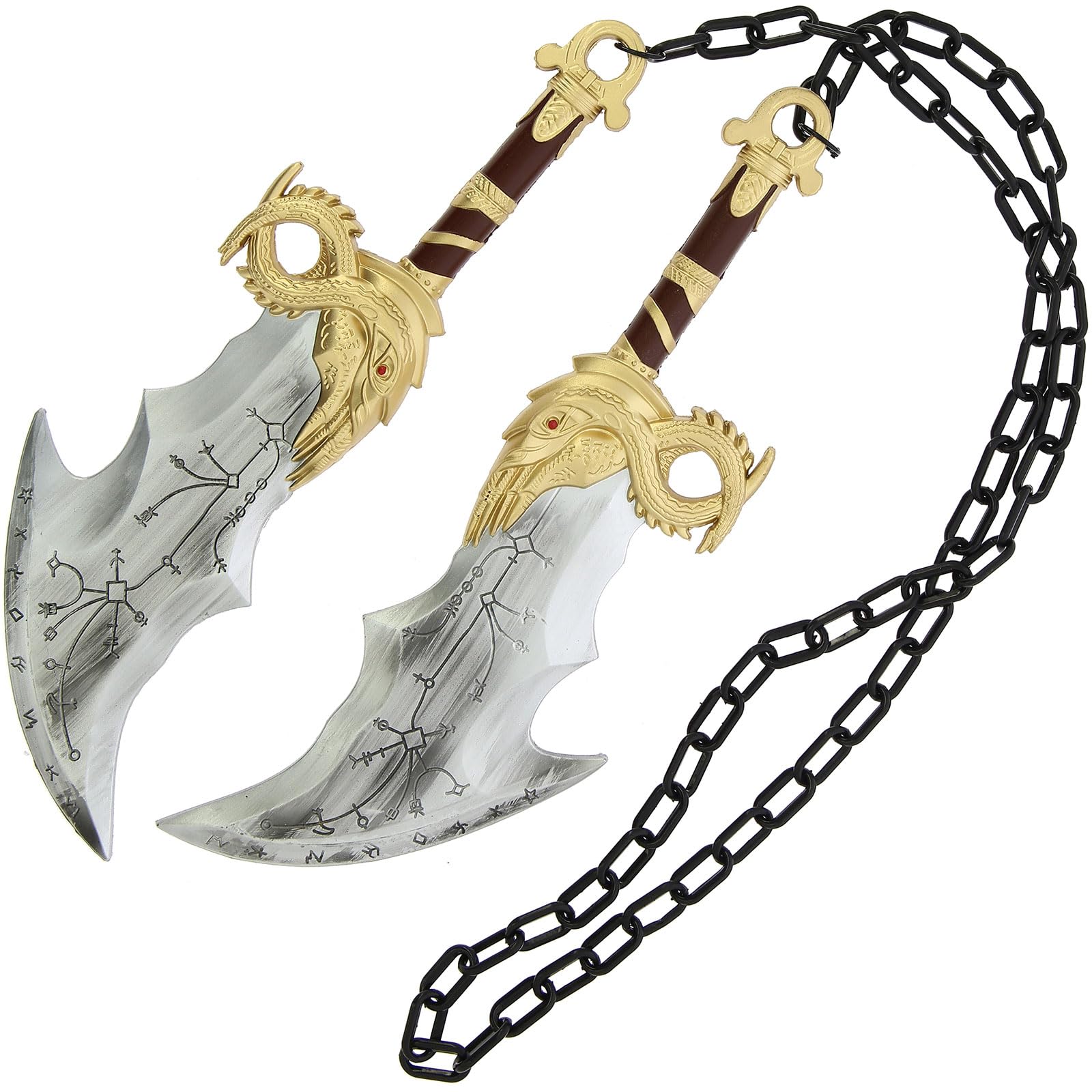Chained Dual Foam Swords Replica God of War Blades of Chaos 45cm Cosplay Prop Lightweight Costume Pretend Weapon for Halloween, Conventions & Display