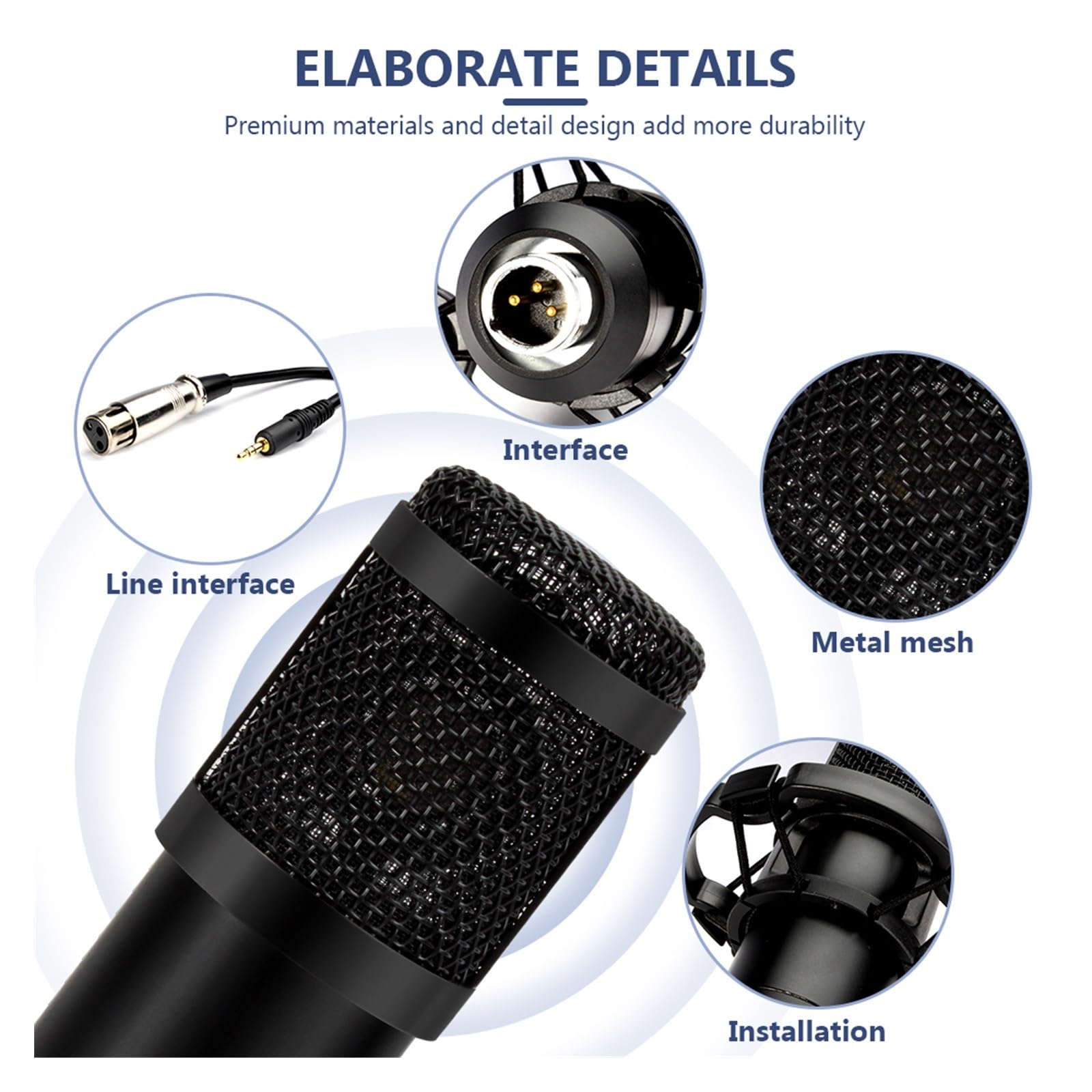 Microfono a condensatore con braccio a sospensione a forbice Microfono cardioide con scheda audio V8 for la registrazione del canto(HDS7105 V22)