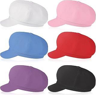 6 Pieces Newsboy Hats for Women Visor Beret Cap Cabbie Sailor Fiddler Hats Baker Boy Hat 8 Panels Caps for Women Girls, 6 Colors