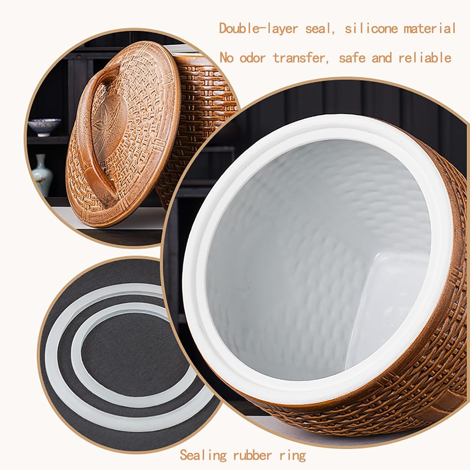 Rice Bucket Rice Jar Chinese Organization Dispenser Ceramic Container with Lids Ceramic Large Capacity Flour Dispenser Ceramic Kitchen Grain Tank Ceramic Wheat Bucket for Tea COF