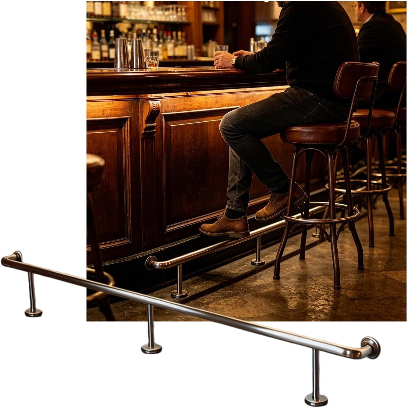 Epano Silver Lxxw Bar Foot Rail Bar Foot Rail Kit For Indoor, Brackets For Restaurant Kitchen Library Reception Desk(,2.0M/6.56Ft)