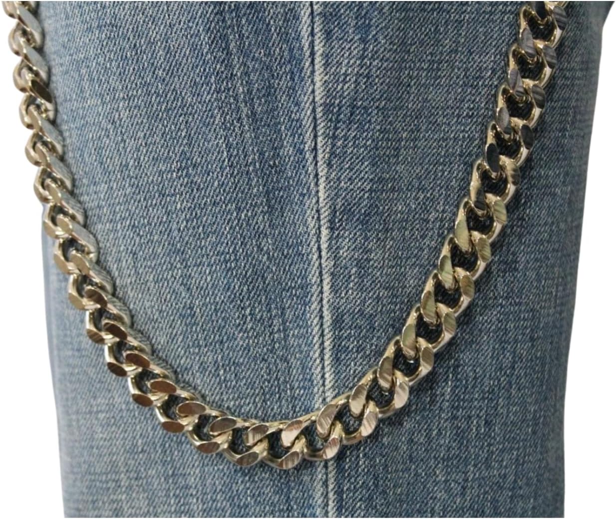 Men Wallet Chain Biker Fashion Jeans Keychain Thick Links Extra Long Strand Silver Color