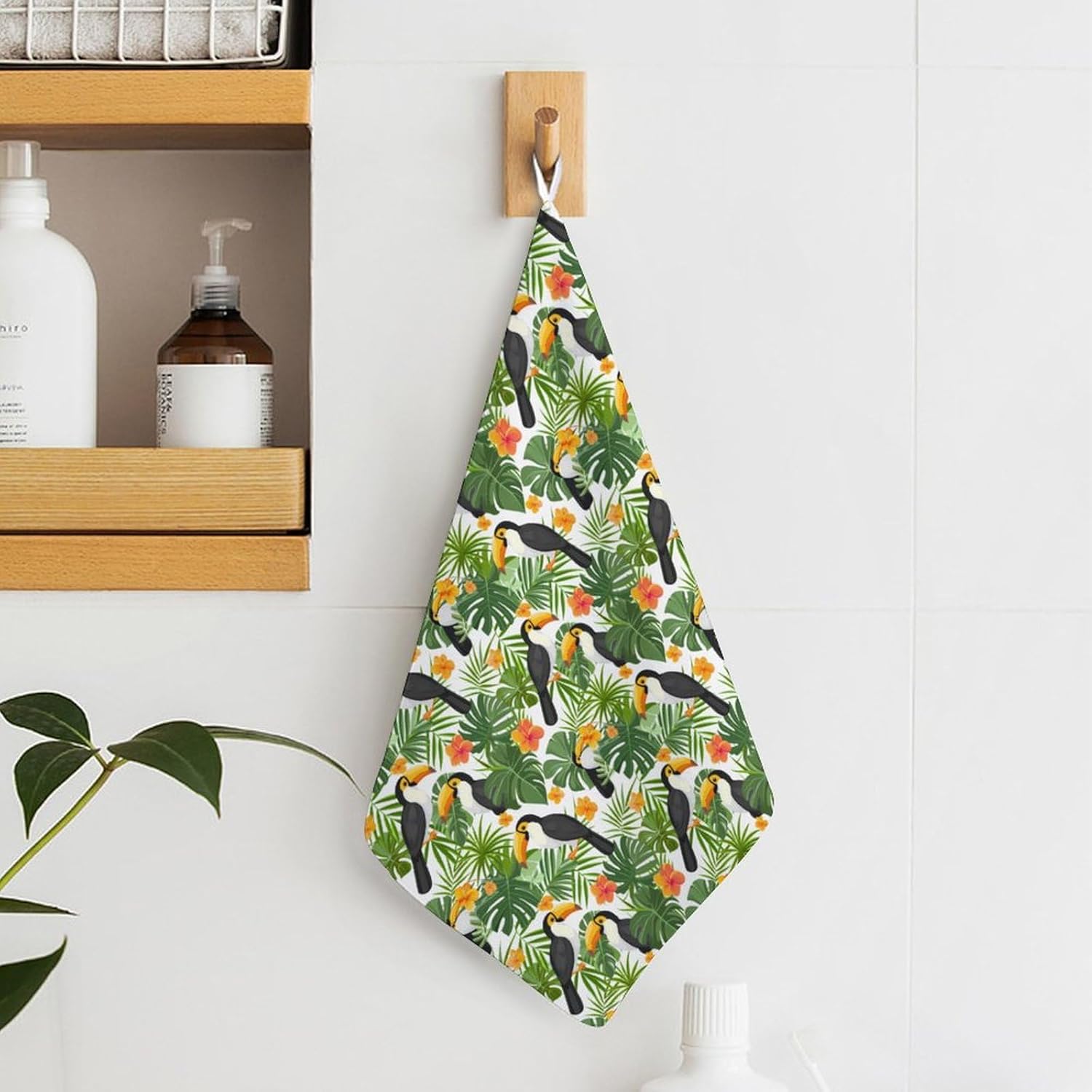 Toucan and Hibiscus Hand Towels for Bathroom Kitchen Towels Small Towel Handkerchiefs with Hanging Loop 4PCS