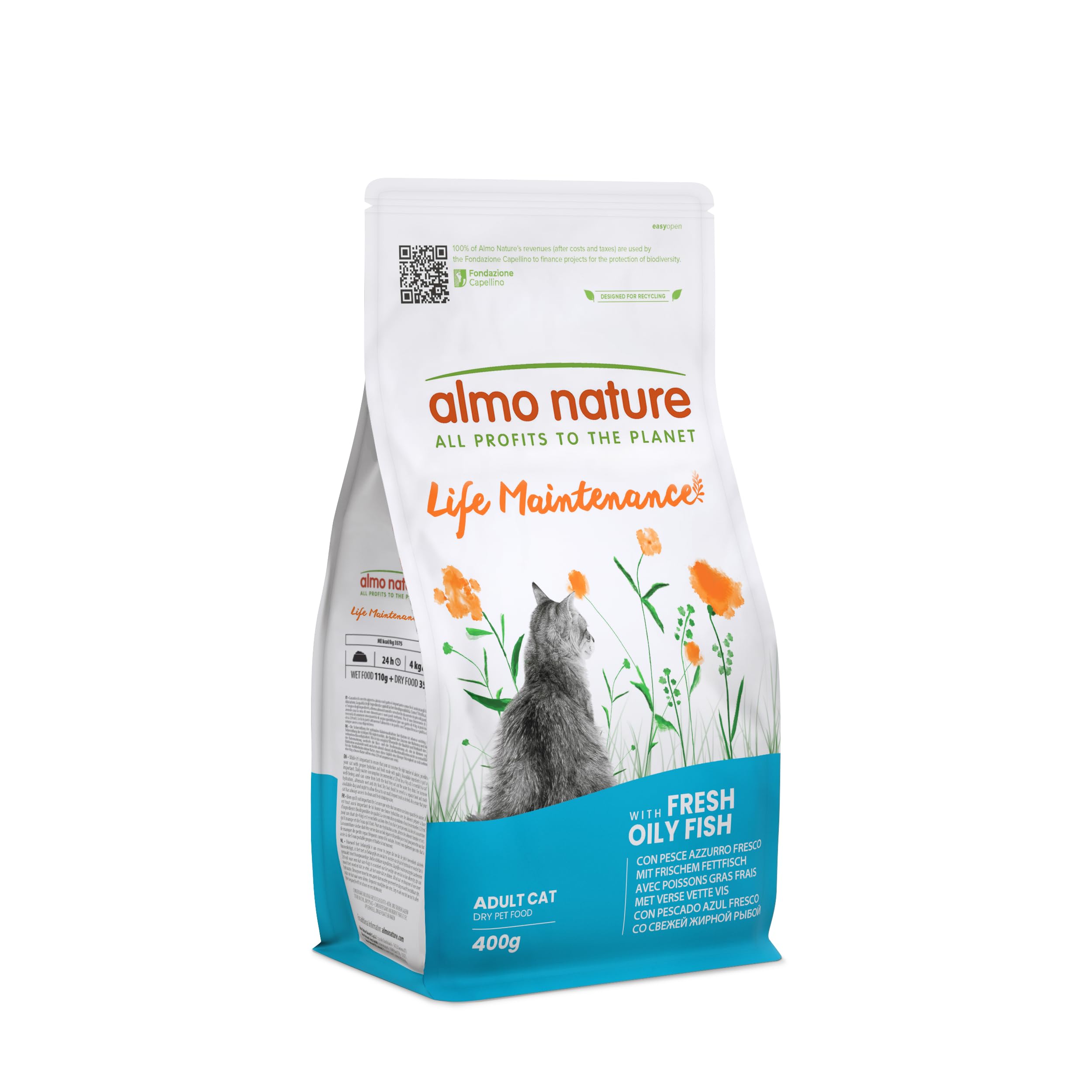 Almo Nature Life Maintenance - Trockenfutter für Ausgewachsene Katzen mit Frischem Blauem Fisch als Erstes Zutat - 400g Beutel