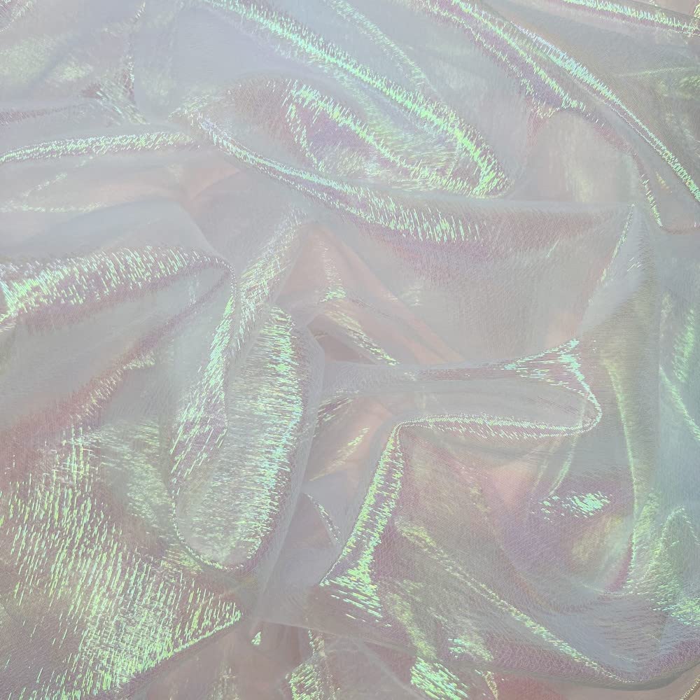 Shimmer Organza Fabric Pearlescent Iridescent Bridal Wedding Veil 130cm Wide Sold Per Metre (White/Pearl)