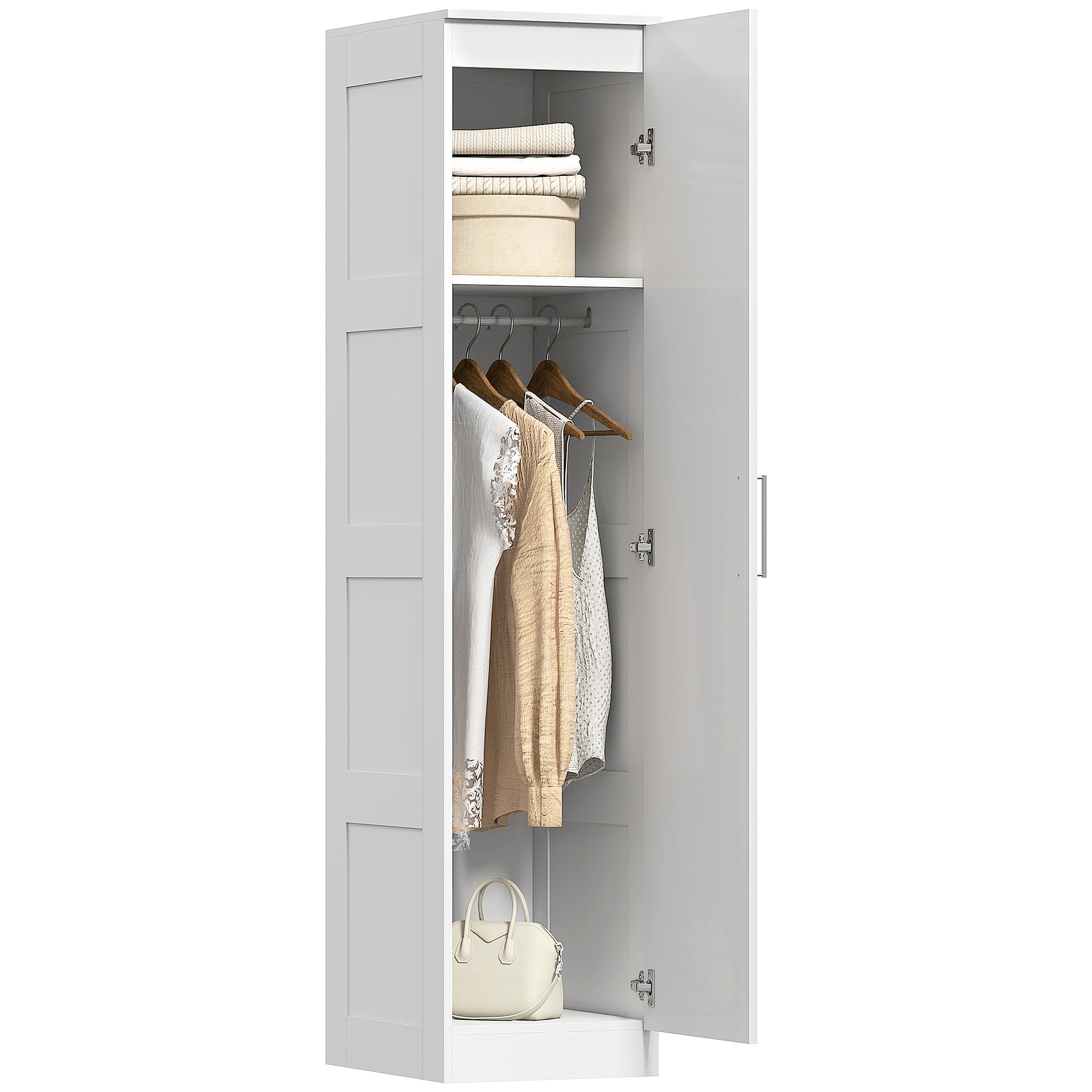 HOMCOM Kleiderschrank Mehrzweckschrank mit Kleiderstange, Regal, Soft-Close-Tür Garderobenschrank Schrank Drehtürenschrank für Schlafzimmer 40 x 52 x 180 cm Weiß