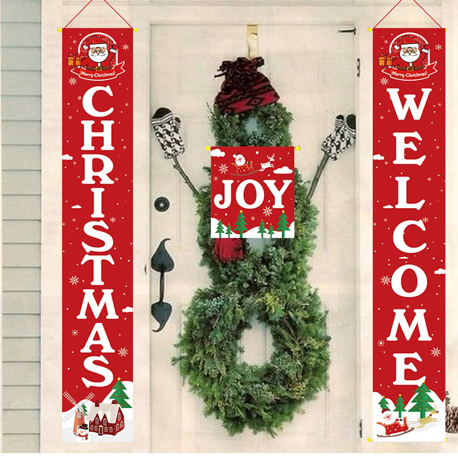 3 Pieces Outdoor Christmas Decorations Xmas Hanging Porch Signs Banner