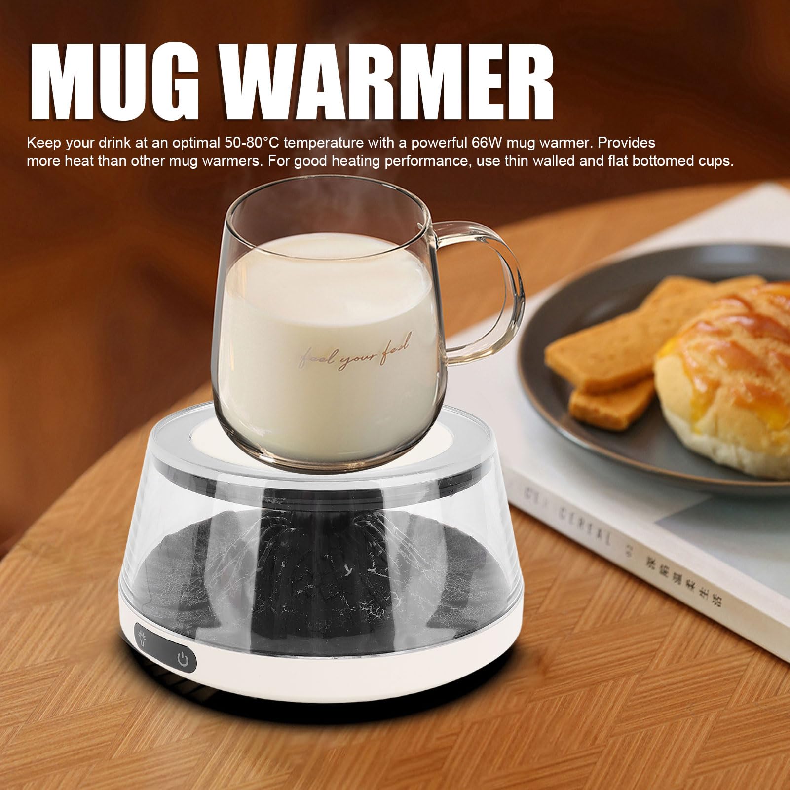 66W Mug Warmer, Adjustable Temperature, Auto Shut Off Coffee Warmer with Romantic Light, Ideal Present for Home or Office (US Plug)