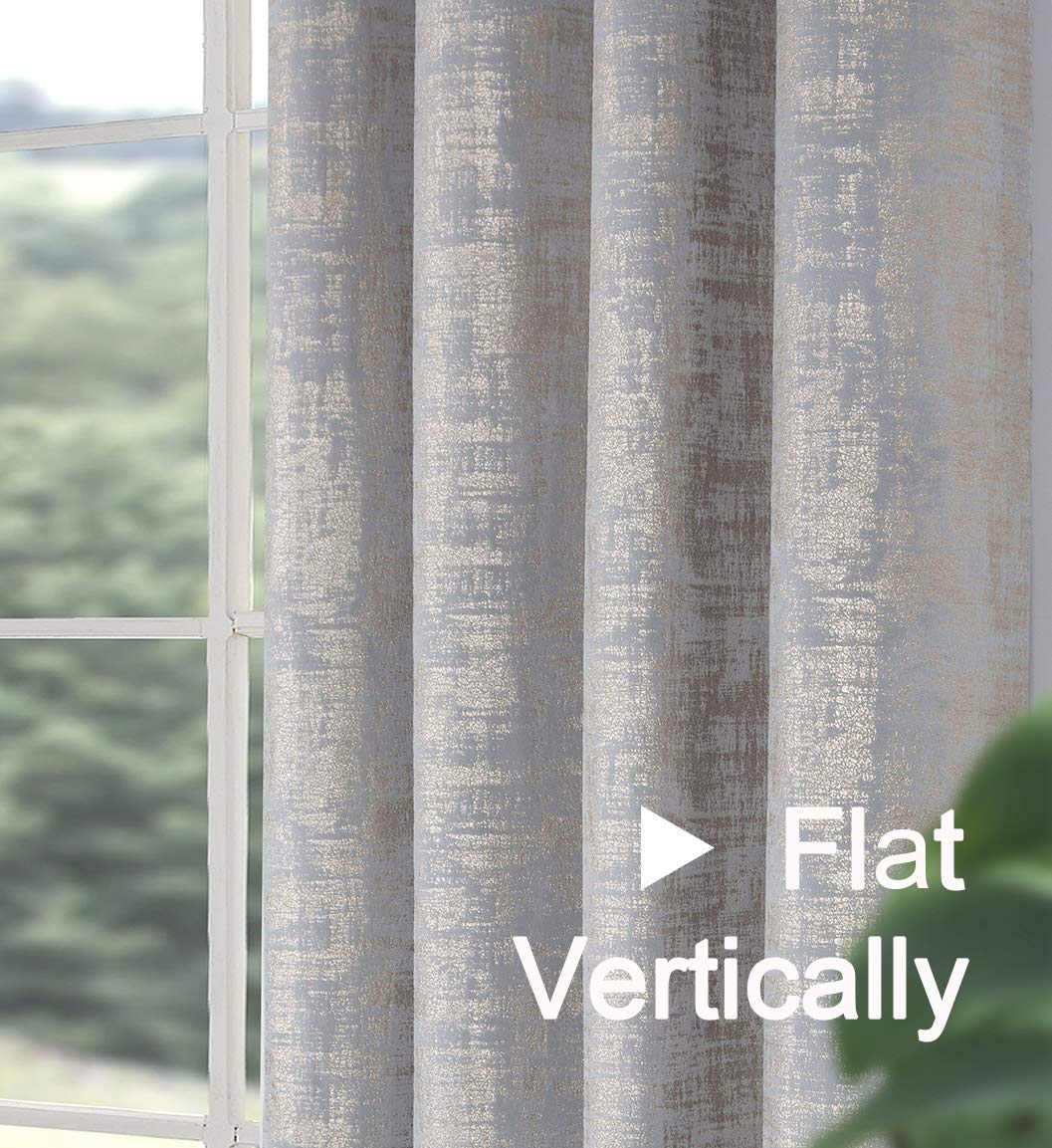 always4u Soft Velvet Curtains 95 Inch Length Luxury Bedroom Curtains Gold Foil Print Window Treatments for Living Room Set of 2 Silver - Image 4