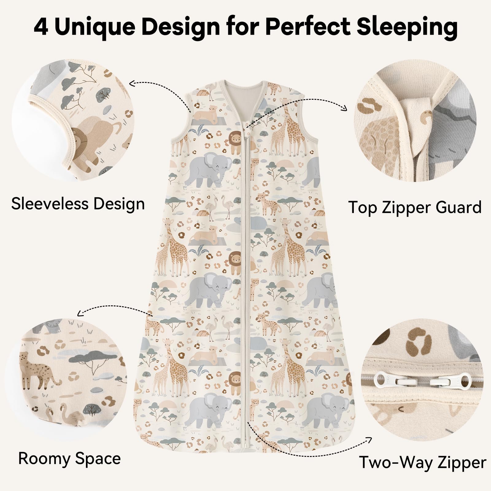 Unnivoll Baby Sleeping Bag 0.5 Tog 12-18 Months Summer Sleep Sack 100% Cotton Baby Sleep Bag Wearable Blanket for Newborn Infant Toddler Apricot Elephant - Image 3