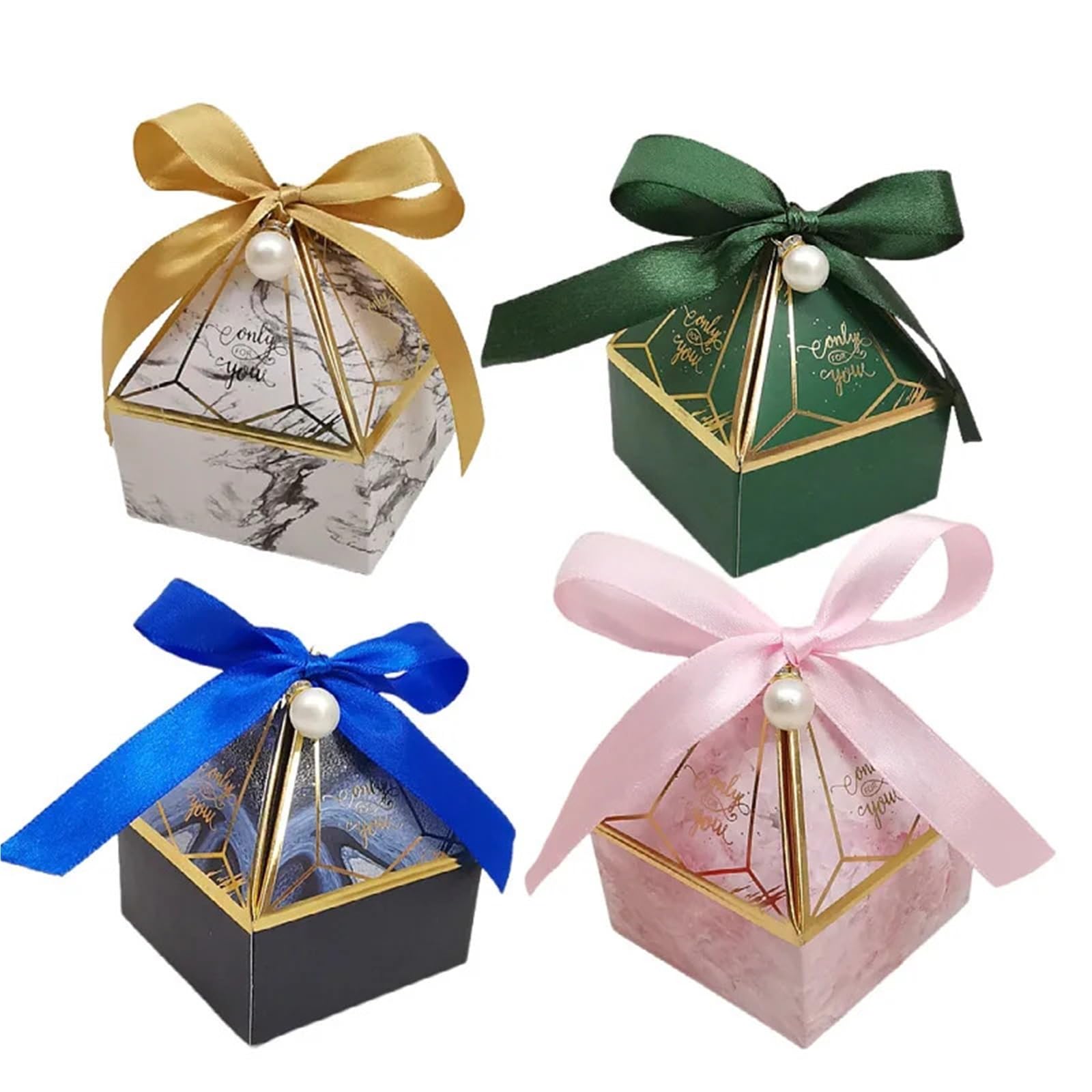30 Uds. Caja de dulces papel bronceado con torre gemas cinta caja embalaje regalo boda Chocolate for suministros fiesta Para La Boda(Green With Gem)