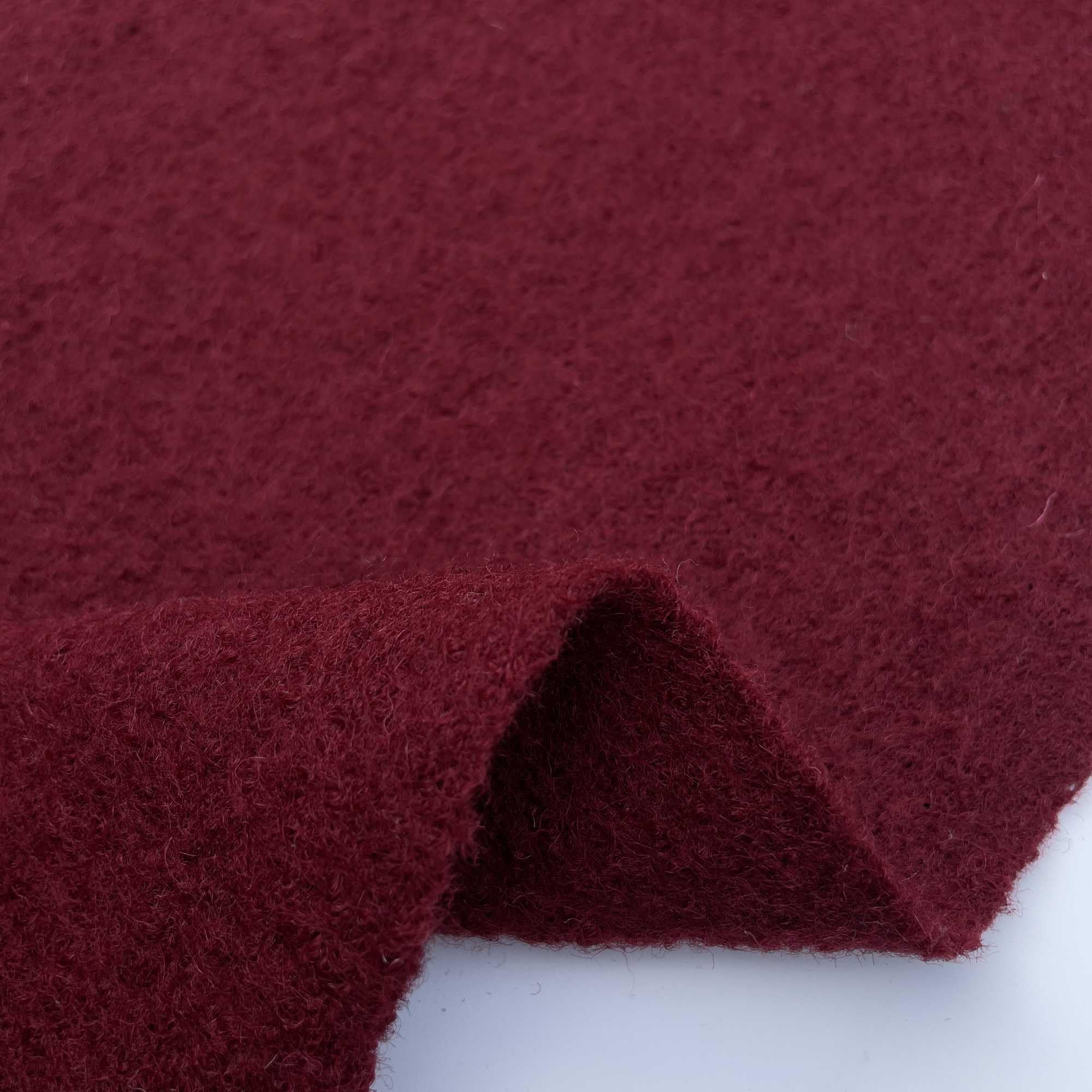 100% Boiled Wool Plain Coloured for Berets Scarf Coats Fabric Material | 380 GSM | 55" - 140 cm (Per Half Metre, Wine)
