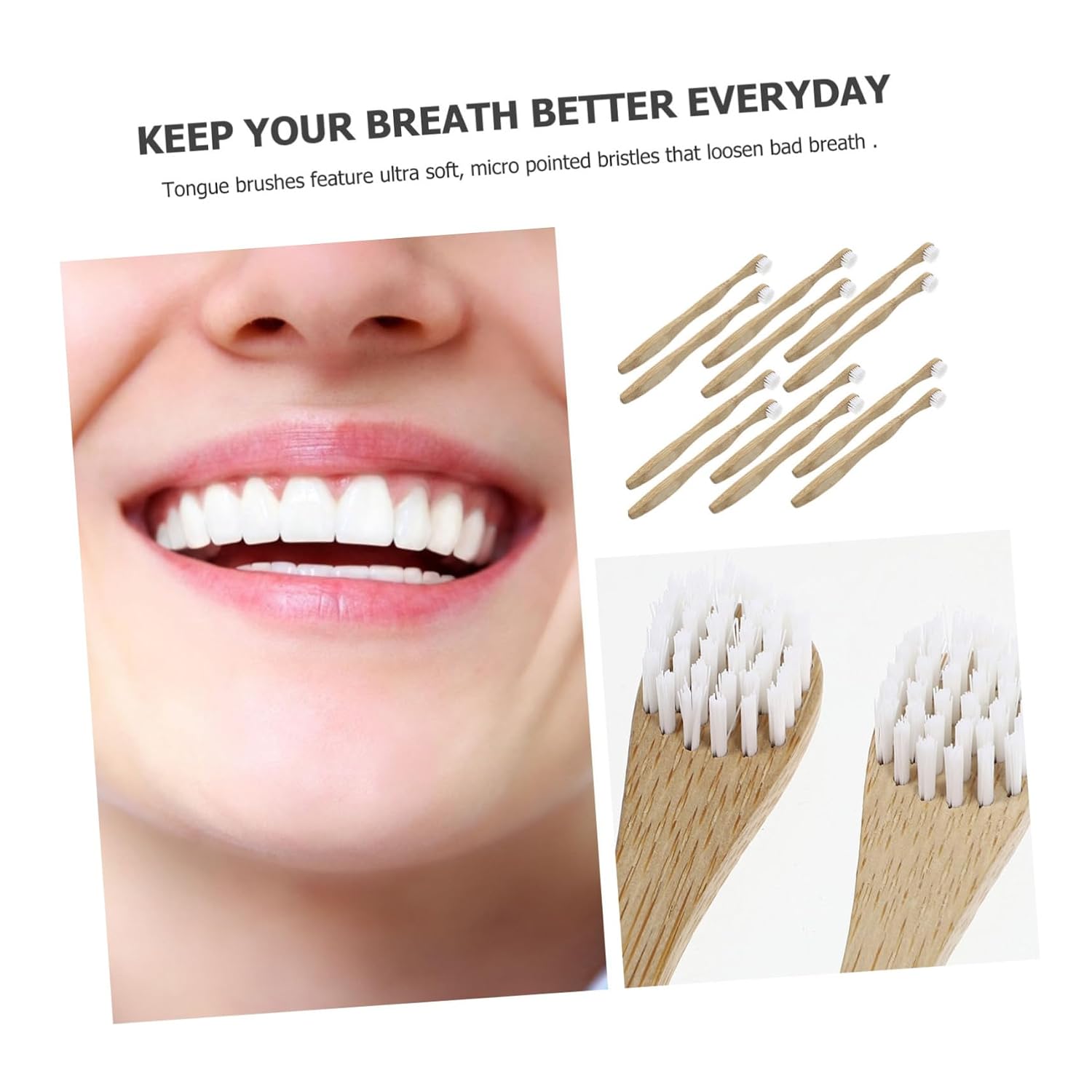 12pcs Bamboo Tongue Cleaner for Adults Boys and Girls Natural Tongue Scraping Brush Bristles for Oral Hygiene
