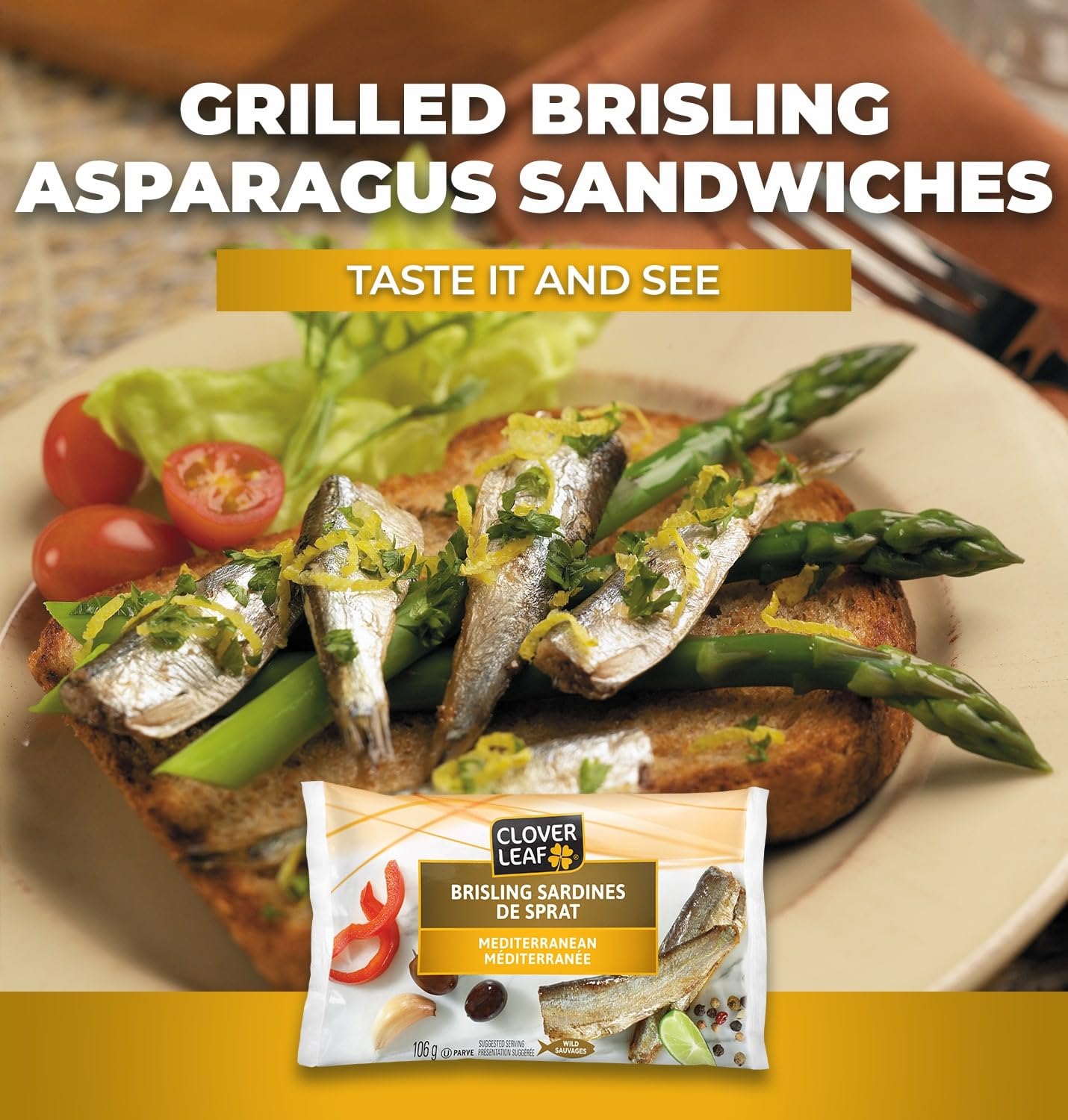 Clover Leaf Brisling Sardines Mediterranean - 106g, 12 Count - Canned Fish - High in Protein, 14g per Serving - Source of Omega-3, Iron, Vitamin D, and Calcium - 4