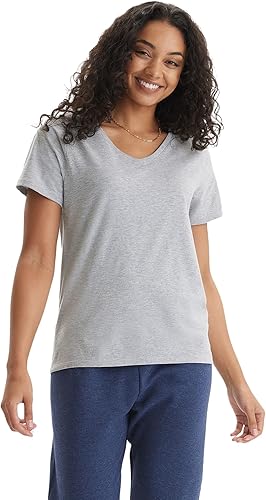 Hanes Perfect-T Camiseta con cuello en V, para mujer, de manga corta, de algodón hilado en anillo