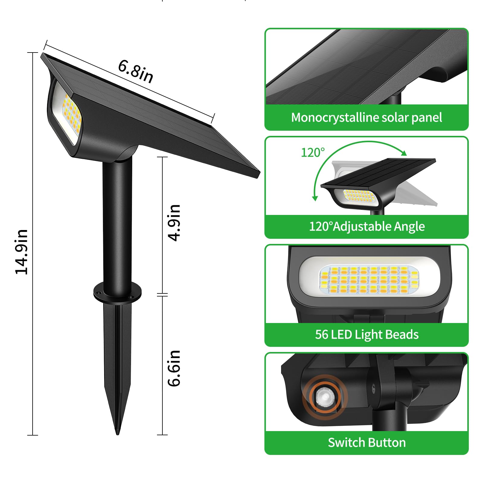 intelamp Luce solare da giardino, 3 temperature di colore | Faretti solari per esterni, IP65, impermeabili, per vialetti, terrazze, alberi, pareti, recinzioni, vialetti