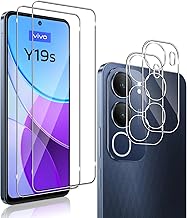 QULLOO 2 Pieces Tempered Glass Film for Vivo Y19s & 2 Pieces Rear Camera Film, 9H Hardness Protective Screen Protector, Anti-Scratch