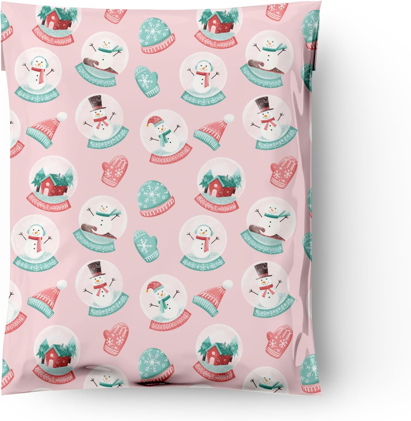 12x15 (50) Winter Snowglobes and Snowmen Christmas Designer Poly Mailers Self Sealing Shipping Envelopes Holiday Premium Printed Bags For Small Businesses