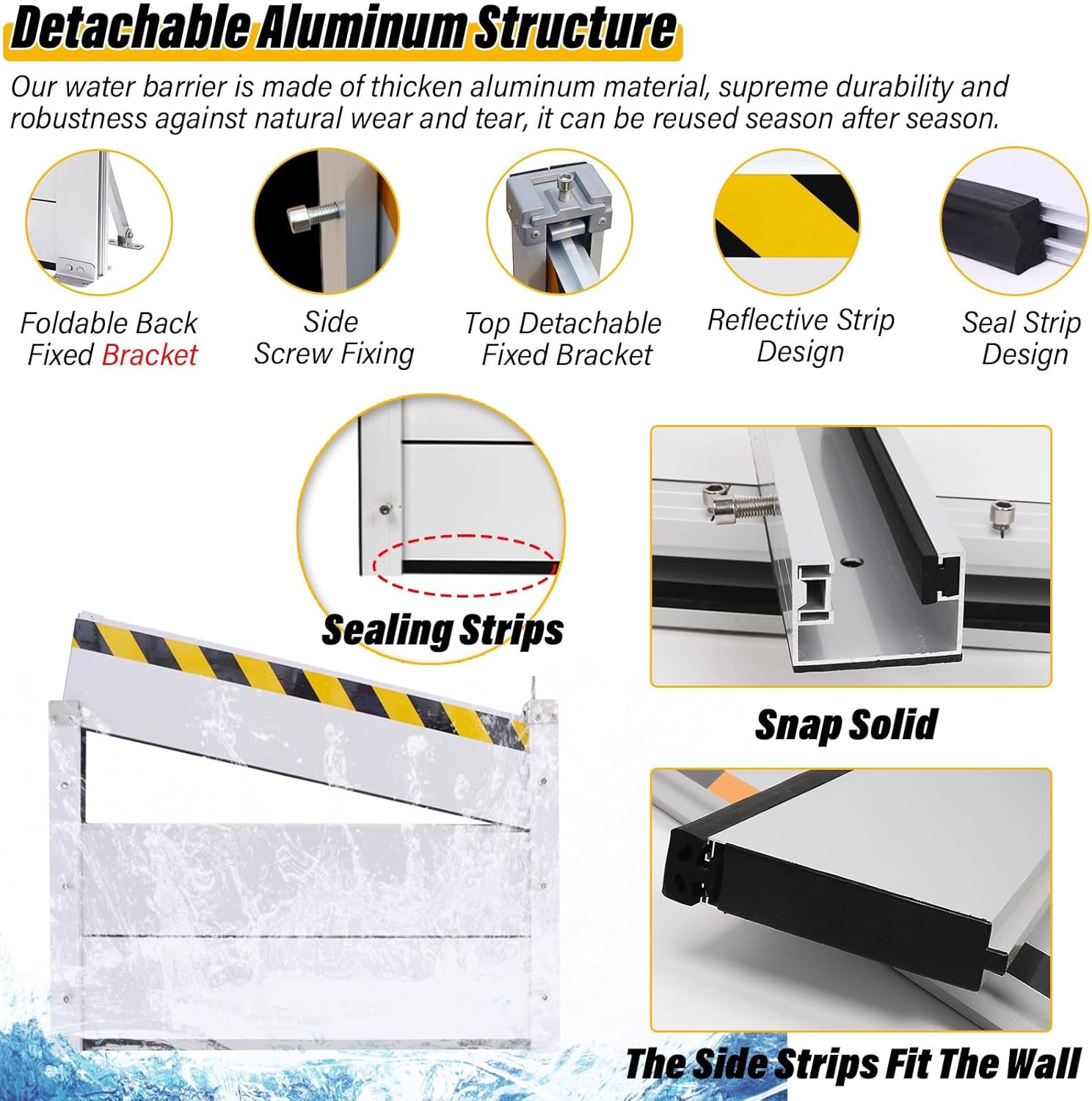 Temporary Reusable Aluminum Flood Barrier, Commercial Home Weatherproof Shield for Driveway, Warehouse, Garage, Size L95cm